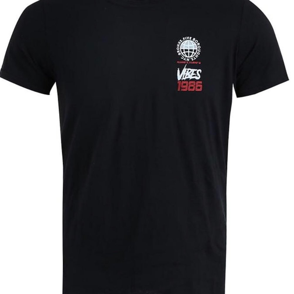 Boohoo MAN 1986 Vibes Pocket Print Crew Neck T-Shirt Black Size Medium NWT